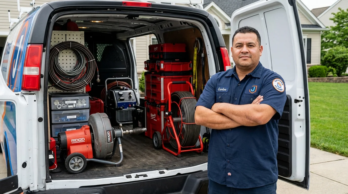 Professional drain cleaning equipment and Johns Plumbing LLC plumber in Central Square