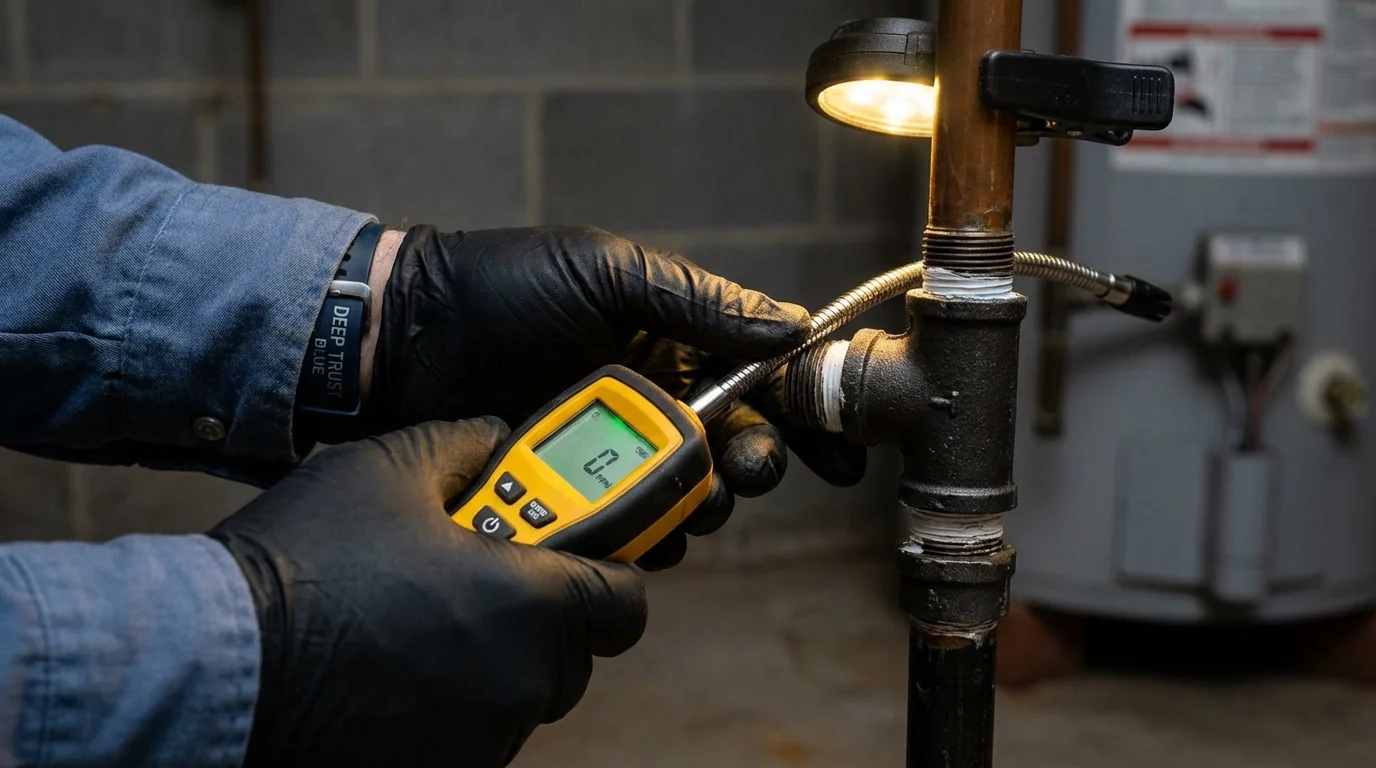 Gas leak detection with electronic sniffer by Johns Plumbing LLC in Central Square