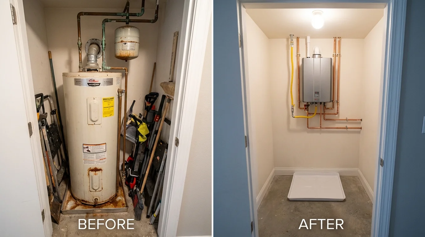 Tank water heater versus wall-mounted tankless unit comparison for Central Square, NY homeowners